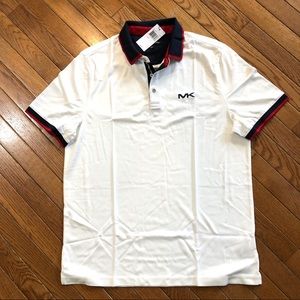 Michael Kors Men’s White Cotton Poli Shirt Red/Navy Trim Logo Sz L $95